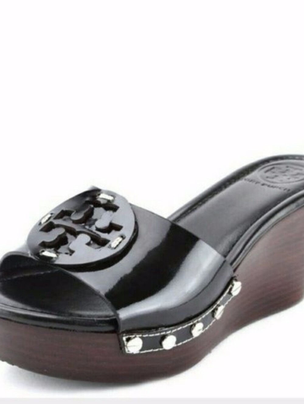 Tory Burch Patti Black Patent Leather Slides Platform Wedge Mule Sandal Size 8
